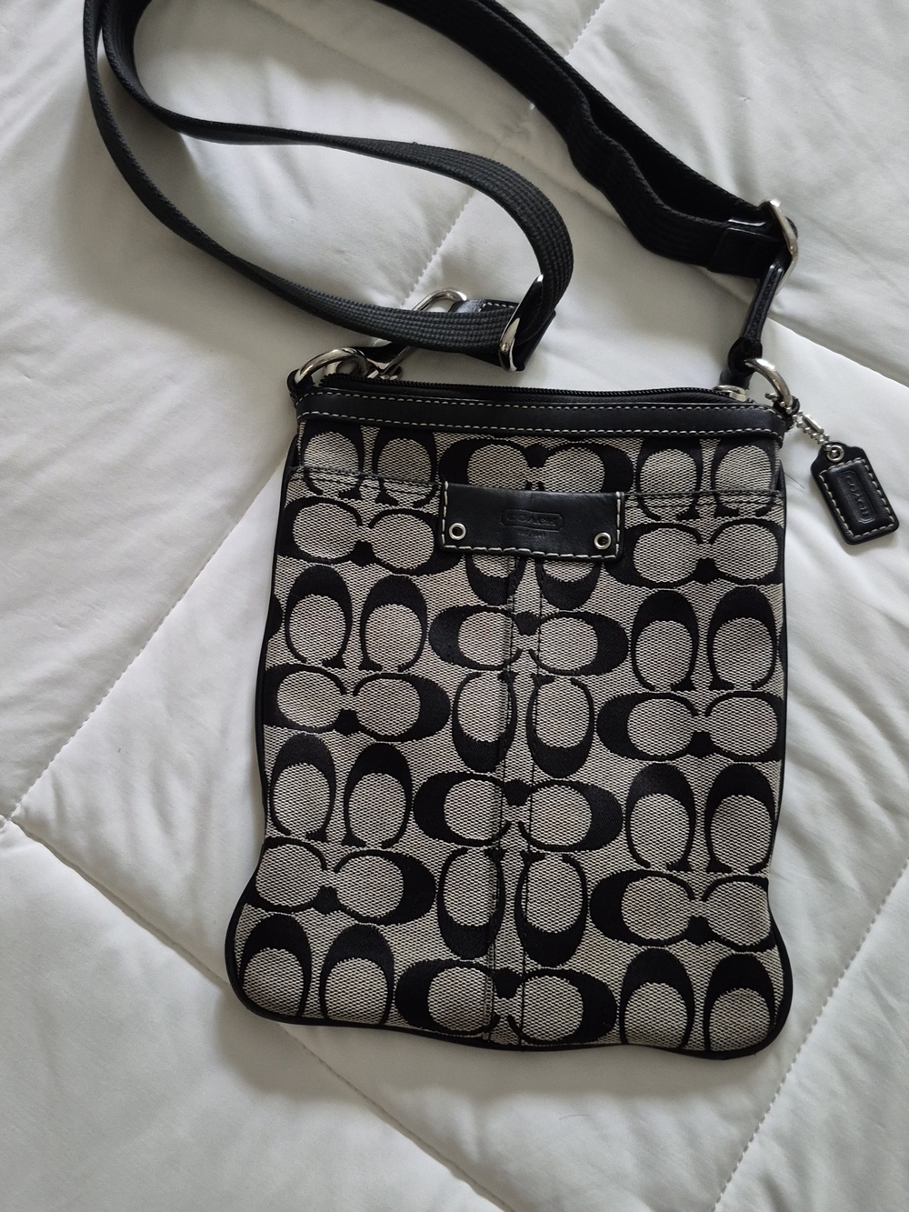 Coach Black and Beige Signature Crossbody Pouch